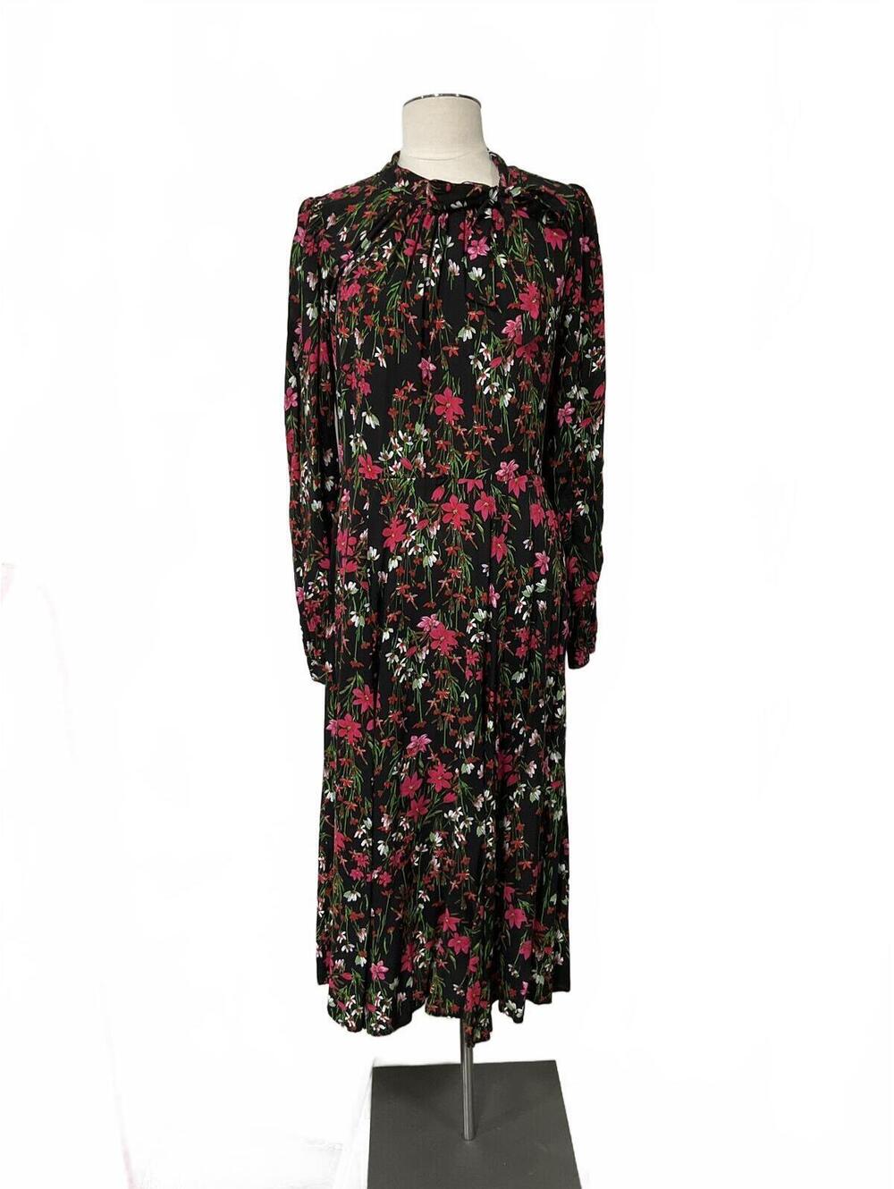 Calvin Klein Black Floral Rayon Midi Dress Size 8 dd2
